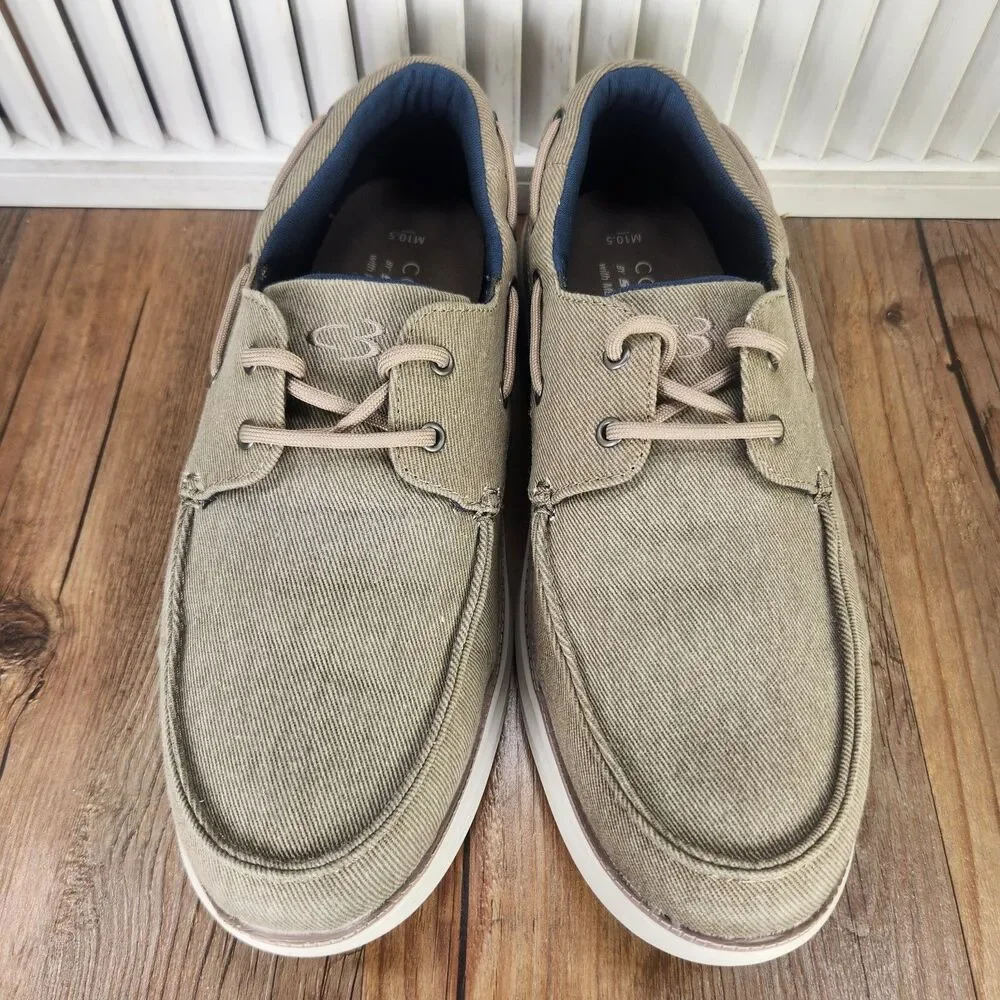 Skechers Concept 3 Men Sz 10.5 Khaki Canvas Memory Foam Casual Boat Shoes 244005